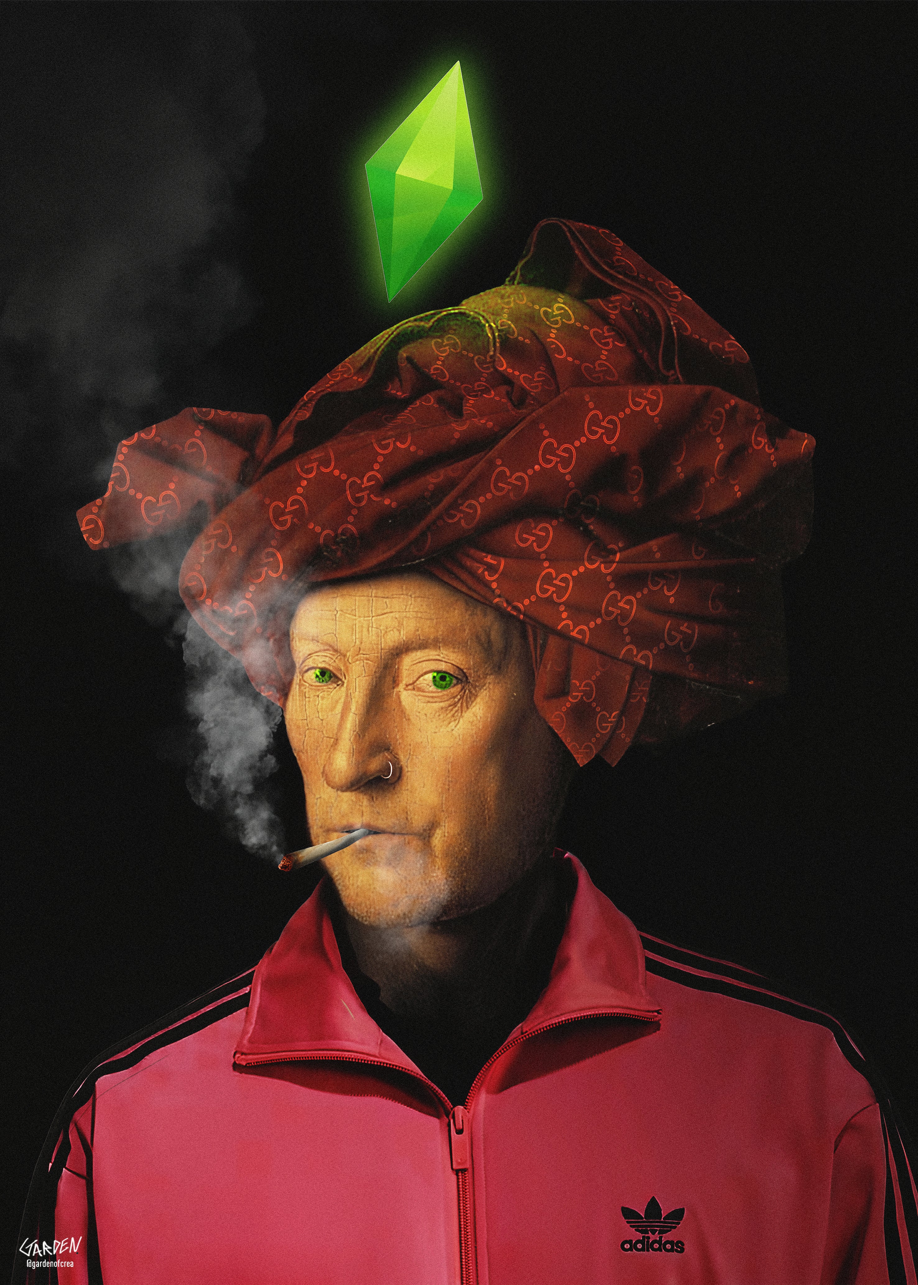 “Turban Rouge” – Portrait néo-renaissance futuriste | Collection Temporal Shift
